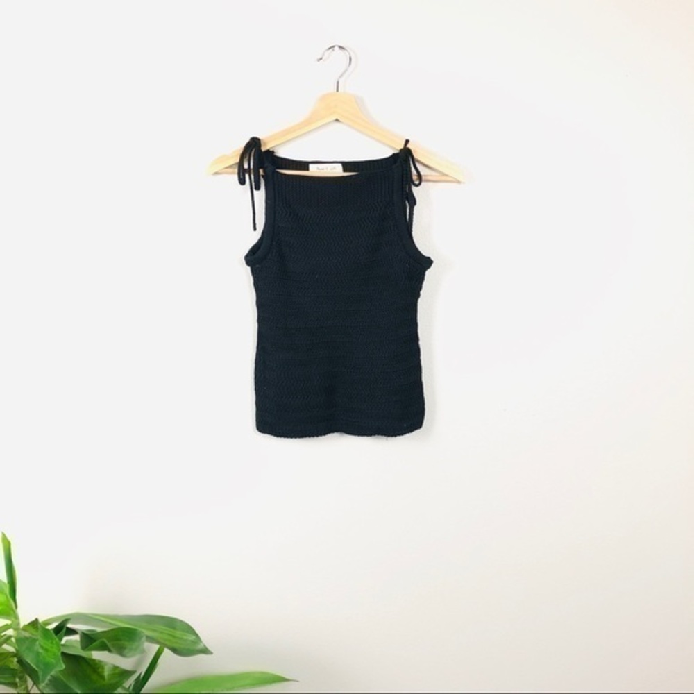 NWT Thyme & Cloth black knit crochet crop top